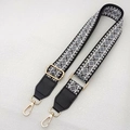 Adjustable geometric ethnic style bag strap in black and white with gold hooks - Black Gray + Black Leather