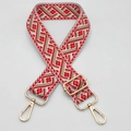 Adjustable jacquard bag strap with red and white ethnic patterns and gold hooks - Red