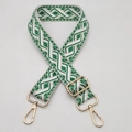 Adjustable wide jacquard bag strap with green geometric pattern and gold hardware - Grass Green