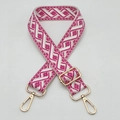 Adjustable wide guitar style bag strap with pink and white geometric jacquard pattern - Rose Red
