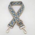 Adjustable wide jacquard bag strap with blue and beige geometric pattern and gold hooks - Beige Lake Blue A