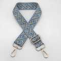 Adjustable wide jacquard bag strap with blue and brown geometric patterns and gold clips - Beige Lake Blue B