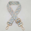 Adjustable wide jacquard bag strap in blue and beige with gold swivel lobster clasps - White Apricot Light Blue