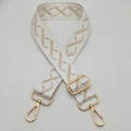 Adjustable beige and brown geometric patterned bag strap with light gold metal hooks - White Edge Apricot A
