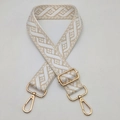 Adjustable wide jacquard bag strap with geometric patterns and gold metal hardware - White Edge Apricot B