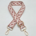 Adjustable wide jacquard bag strap with pink and white geometric weave and gold hooks - Sakura Pink