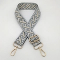 Adjustable wide jacquard bag strap with gray geometric patterns and gold metal hooks - Grey White Apricot