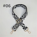 Detail of black and white geometric ethnic weave pattern on wide adjustable canvas bag strap - Pattern #06 - Gold Buckle
