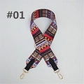 Detail of adjustable ethnic style wide strap with colorful geometric pattern and gold clips - Style 01 (Gold Clasp)