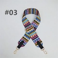 Close-up of ethnic geometric pattern strap with golden metal swivel hooks and leather ends - Style 03 (Silver Clasp)