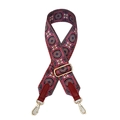 Ethnic style colorful wide adjustable shoulder strap with red leather and gold hooks - Wine Red