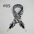 Detail of adjustable black and white ethnic pattern bag strap with gold metal hooks - Style 05 (Silver Clasp)