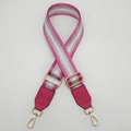 Adjustable wide pink and silver striped shoulder strap with gold metal buckles for bags - Gold Hook / Rose Red Silver Thread + Rose Red Leather
