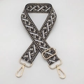 Adjustable bohemian geometric patterned wide jacquard bag strap with gold metal clips - Khaki Edge Black White