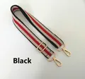 Detail of adjustable black and red striped wide shoulder strap with golden metal hook - Red Black & White Striped (Gold Buckle)