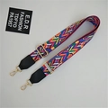 Detail of colorful ethnic geometric woven bag strap with golden metal swivel hooks - Space Dye Black