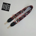 Adjustable wide jacquard bag strap with red geometric pattern and golden hardware - Enchanting Black
