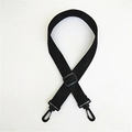 Detail of adjustable black cotton bag strap with dual swivel hooks and plastic buckle - Black