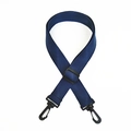 Detail of navy blue cotton replacement strap with durable black plastic swivel hooks - Blue