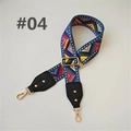 Close-up of colorful geometric woven bag strap with golden hardware and black leather ends - Colorful Geometric Square Pattern (#04)