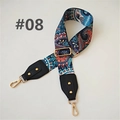 Detail of wide ethnic paisley bag strap with black leather ends and gold metal clips - Blue and Orange Paisley Pattern (#08)