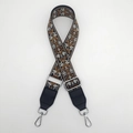 Ethnic style embroidered bag strap in retro floral pattern with silver metal hardware - Black/Black Leather With Silver Hook