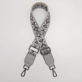 Ethnic style jacquard wide bag strap with black baroque patterns and grey leather detail - Beige/Gray With Gunmetal Hook