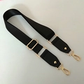 Dettaglio della tracolla regolabile in nylon nero con ganci in metallo dorato - Nero - Fibbia Oro