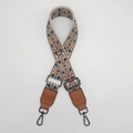 Ethnic style embroidered replacement shoulder strap with blue floral pattern and metal hooks - Beige/Blue With Gunmetal Hook