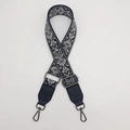 Ethnic style wide guitar strap for bags with grey damask pattern and gunmetal hooks - Black/Gray With Gunmetal Hook