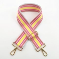 Detail of colorful striped canvas bag strap with golden metal lobster clasps and slider - Width: 5.2cm / Pink Gold Buckle