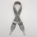 Ethnic style woven guitar strap for handbags with geometric blue and grey patterns - Gray-Blue/Brown With Silver Hook