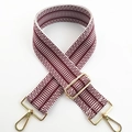 Detail of red and white geometric woven wide bag strap with golden metal spring hooks - Width: 5.2cm / Coffee Silver Buckle