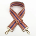 Close-up of colorful striped woven handbag strap with adjustable gold metal hardware - Width: 5.2cm / Orange Silver Buckle