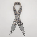 Ethnic embroidered bag strap in cream with blue and orange geometric patterns - Gray-Blue/Brown With Gunmetal Hook