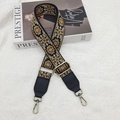 Ethnic style embroidered bag strap in black and yellow with bronze lobster clasps - Black/Rich Flower Pattern With Antique Brass Hook