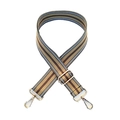 Adjustable wide woven bag strap with colorful stripes and gold metal swivel snap hooks - Width: 3.8cm / Khaki