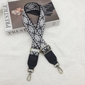 Ethnic wide bag strap with black white and grey geometric weave and bronze metal clips - Black/Gray With Antique Brass Hook [Bellflower]