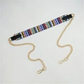 Ethnic geometric pattern bag strap with golden metal chains and lobster clasps - 120cm Long / New Triangle Stripe