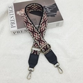 Ethnic style woven replacement bag strap with red and black geometric patterns - Black/Wine Red With Antique Brass Hook [Bellflower]