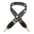 Bandoulière de rechange réglable avec broderie florale colorée vintage et crochets dorés brillants - Sangle Noire + Noir