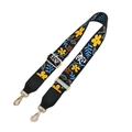 Tracolla larga in stile etnico con motivi floreali, ganci dorati e fibbia regolabile - Fiori Neri + Nero