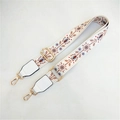 Ethnic bohemian style embroidered shoulder strap with golden metal lobster clasps - White Floral Plant + White