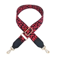 Wide leopard print replacement shoulder strap with red patterns and gold metal buckles - Red