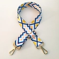 Adjustable geometric patterned bag strap with gold metal hooks on white background - Width: 3.8cm / Blue Pink Yellow White Diamond (#17)