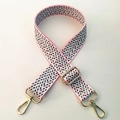 Detail of adjustable pink herringbone bag strap with blue texture and gold metal hooks - Pink Texture (#27) / Width: 3.8cm