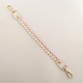 Pink and white braided cotton bag strap with gold metal lobster clasps and PU leather ends - Long Style / Pink