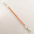 Orange and cream woven fiber handbag strap with gold lobster clasps and white leather accents - 1.5cm Wide / Orange Long