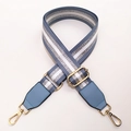 Bandoulière réglable en toile pour sac à main avec rayures bleues argentées et crochets dorés - Largeur: 3.8cm / Bleu lac