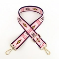 Pink bohemian style wide adjustable strap with geometric diamond weave and gold hooks - Width: 3.8cm / Black Edge Rhombus